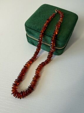 Vintage Baltic Amber Chip Necklace Cognac Honey Graduated Beads 19” 23g